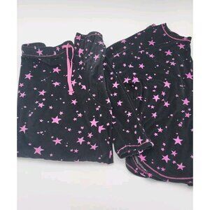 Women's KENZIE Fleece Pajama Set 2 pcs Pink And Black Stars LARGE Warm And Comfy